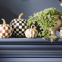 Mocha Check and Stripe Petite Pumpkins, Set of 2