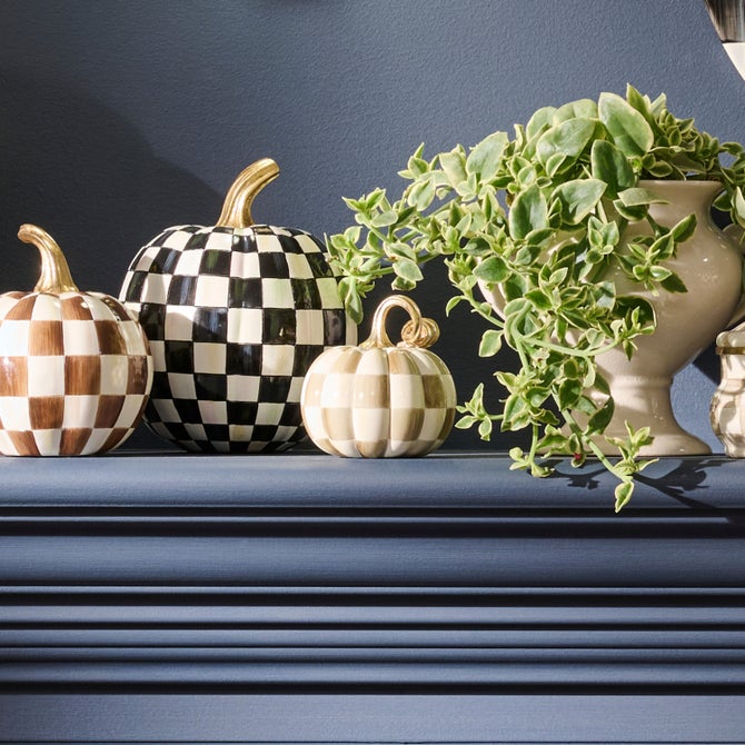 Mocha Check and Stripe Petite Pumpkins, Set of 2 image number 3