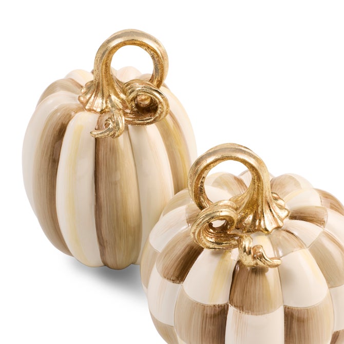 Mocha Check and Stripe Petite Pumpkins, Set of 2 image number 2