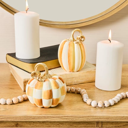 Amber Check and Stripe Petite Pumpkins, Set of 2