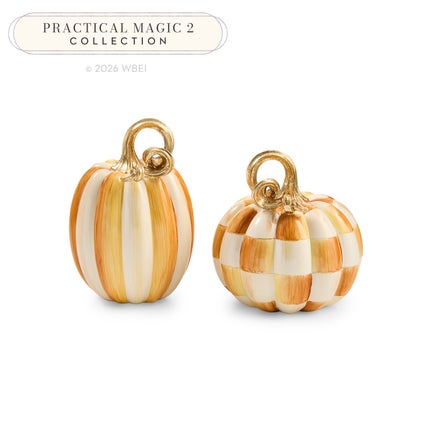Amber Check and Stripe Petite Pumpkins, Set of 2