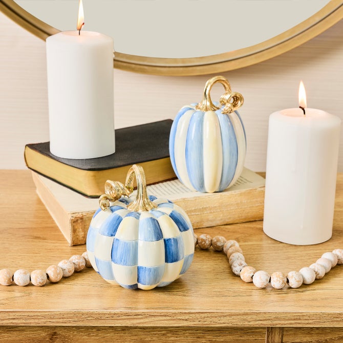 Royal Check and Stripe Petite Pumpkins, Set of 2 image number 1