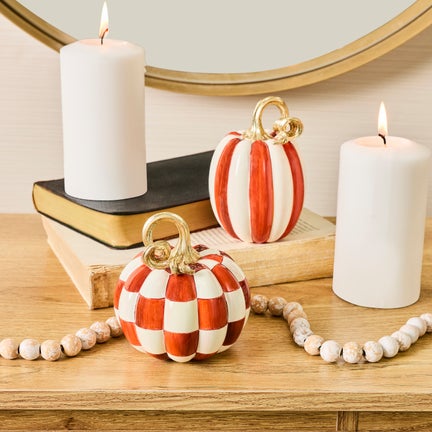 Paprika Check and Stripe Petite Pumpkins, Set of 2