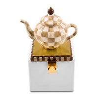 Mocha Check Teapot Stocking Holder