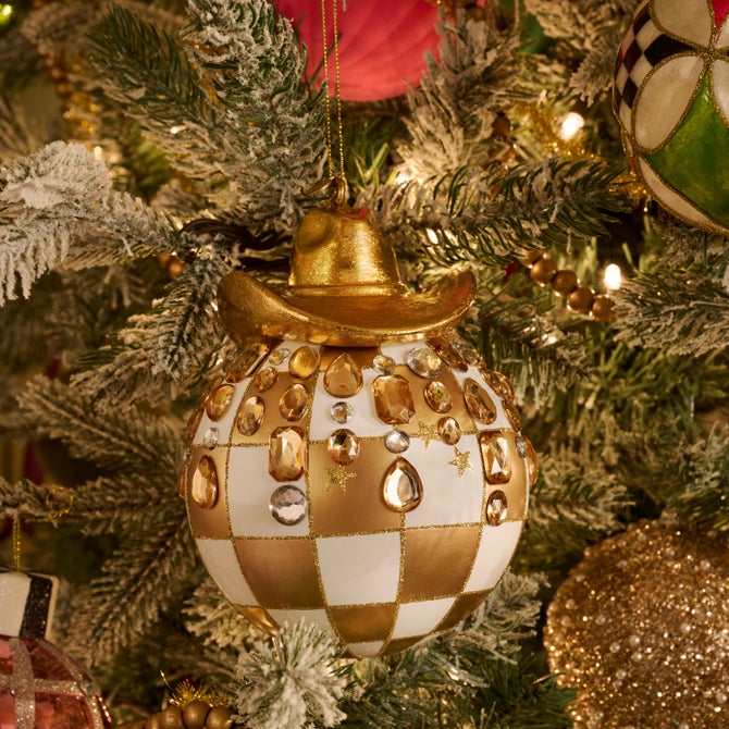 Lainey Wilson Gold Check Cowgirl Hat Ornament image number 2
