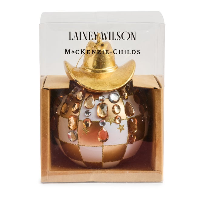 Lainey Wilson Gold Check Cowgirl Hat Ornament image number 1