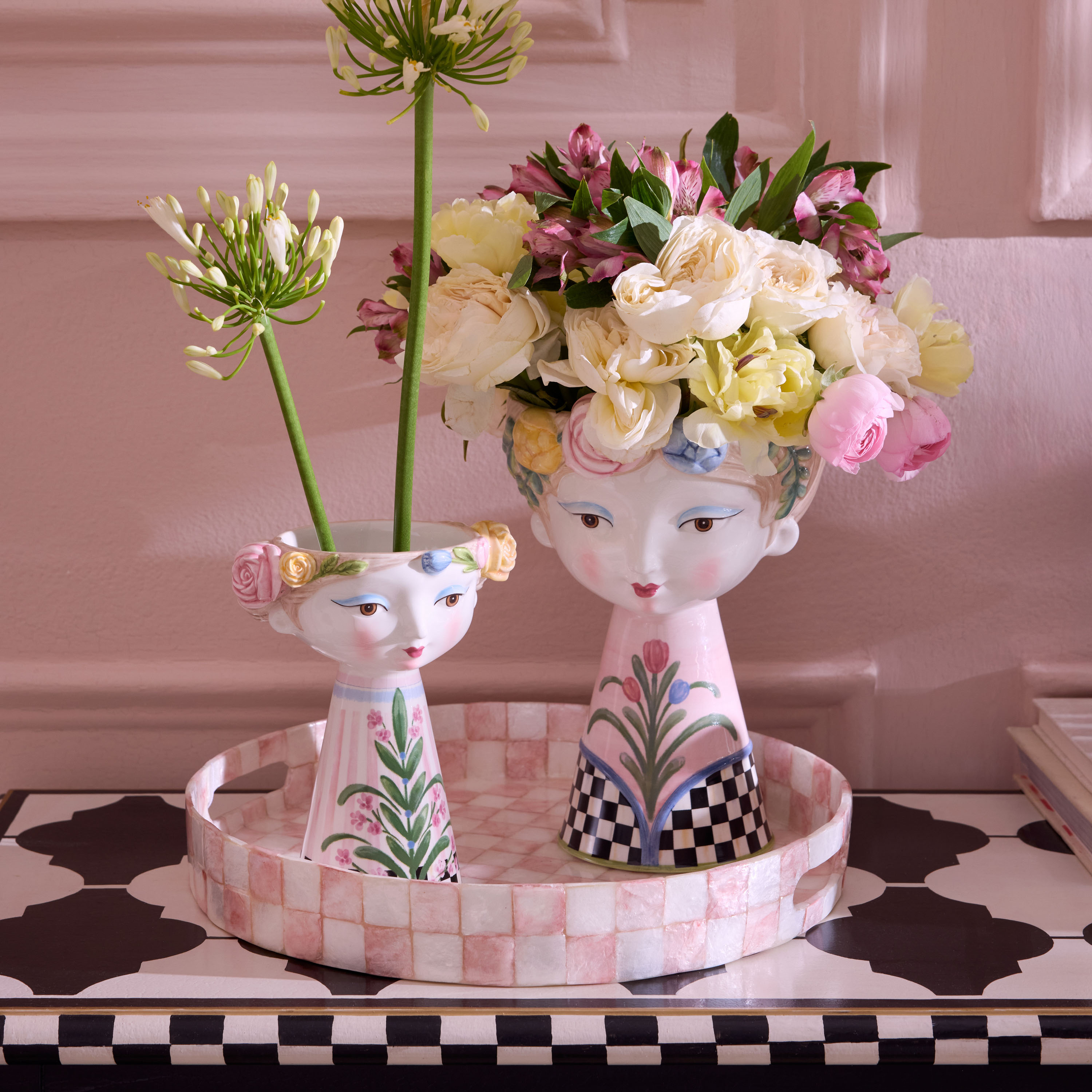 MACKENZiE-CHiLDS Mackenzie ドレス形　花瓶 MacKenzie-Childs | Rosy Meadow Tall Lady Vase