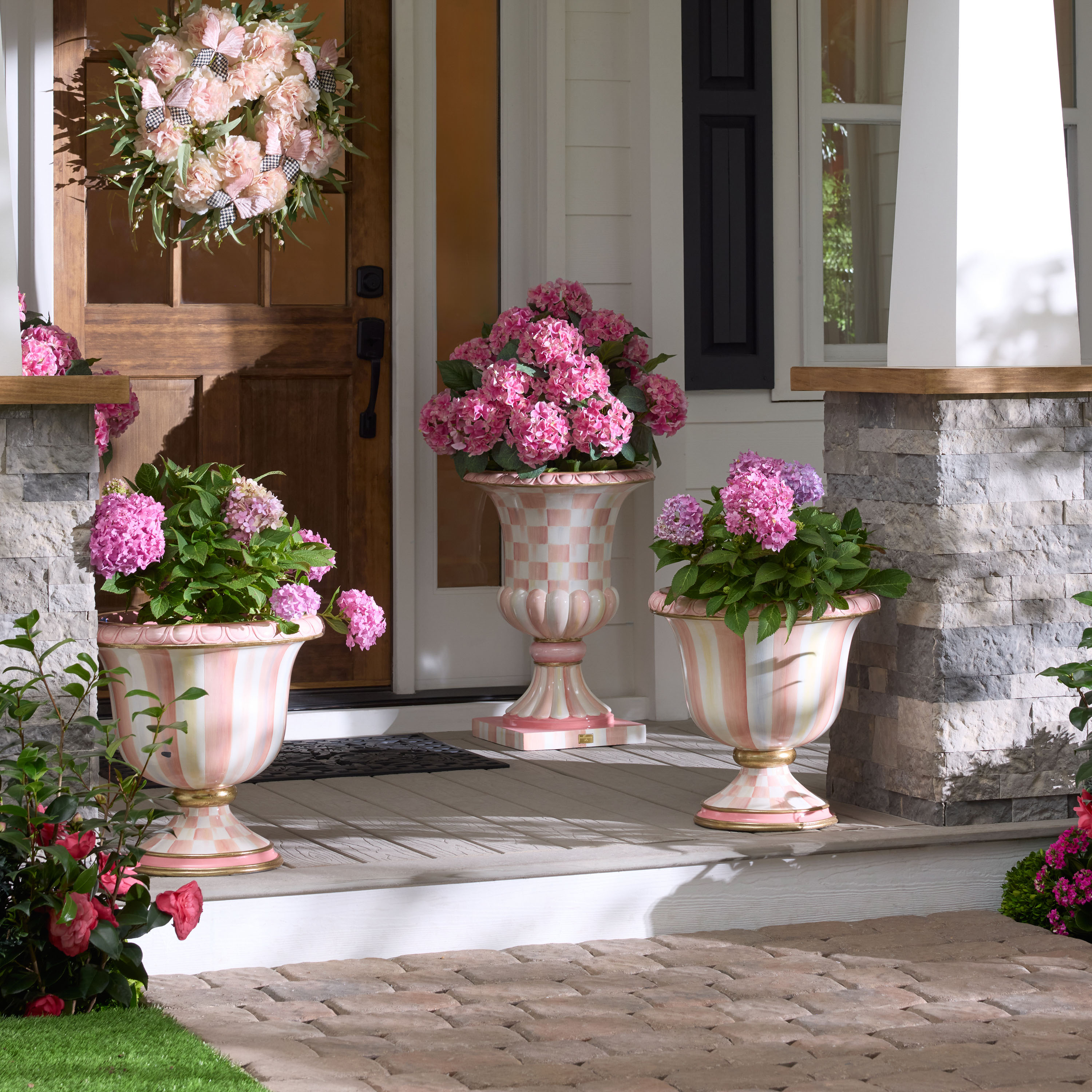 MacKenzie-Childs Rosy Check Pedestal Urn - Thumbnail 5