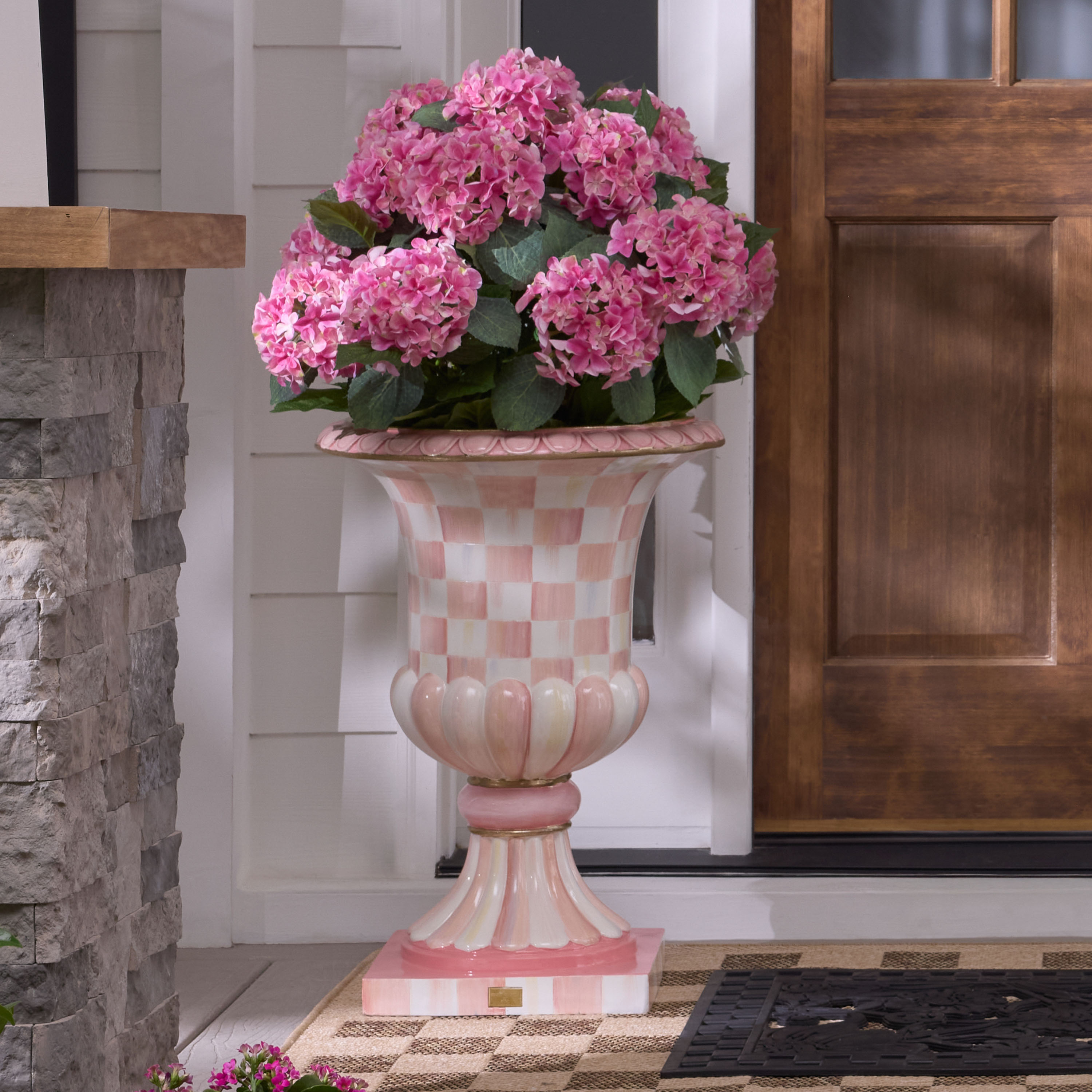 MacKenzie-Childs Rosy Check Pedestal Urn - Thumbnail 3