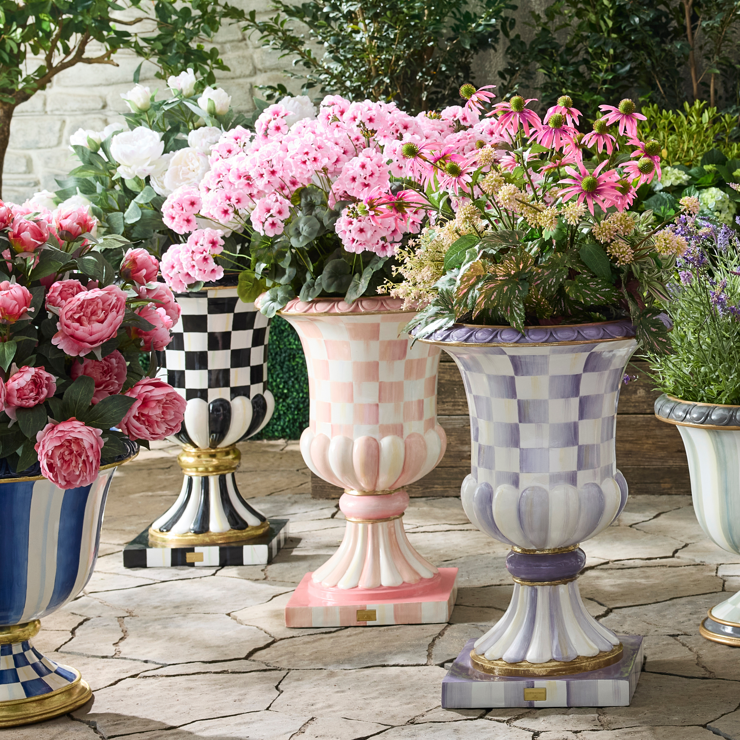 MacKenzie-Childs | Rosy Check Pedestal Urn