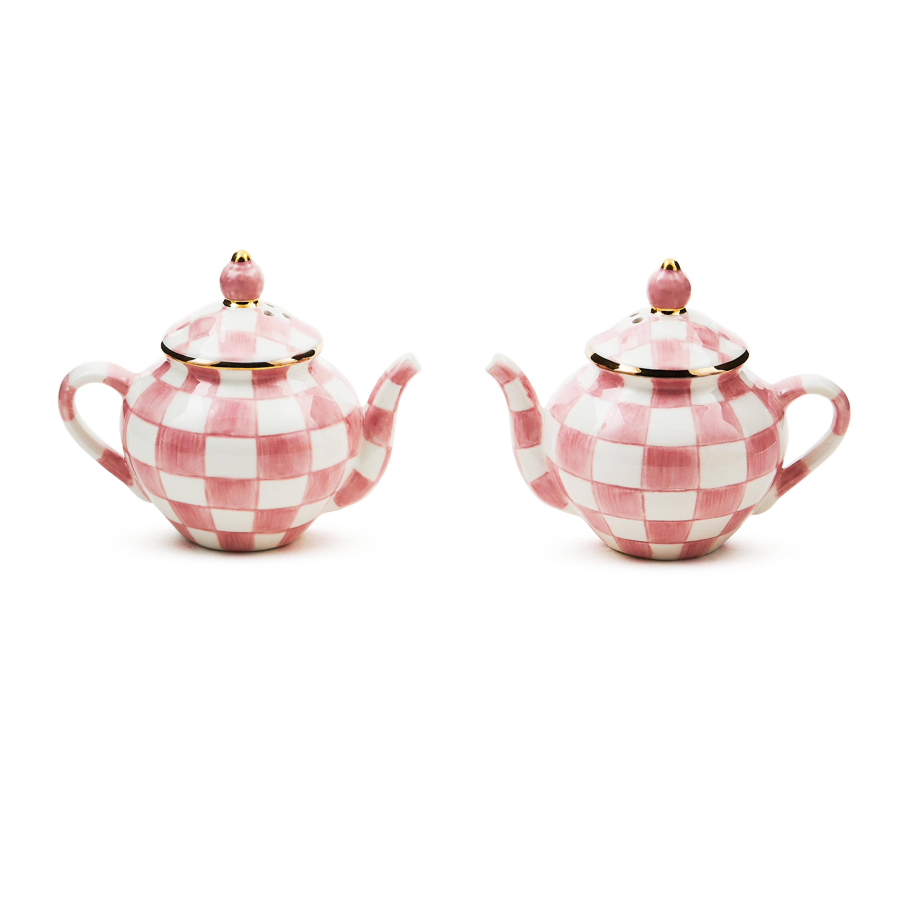 MacKenzie-Childs Rosy Check Teapot Salt & Pepper - Thumbnail 2