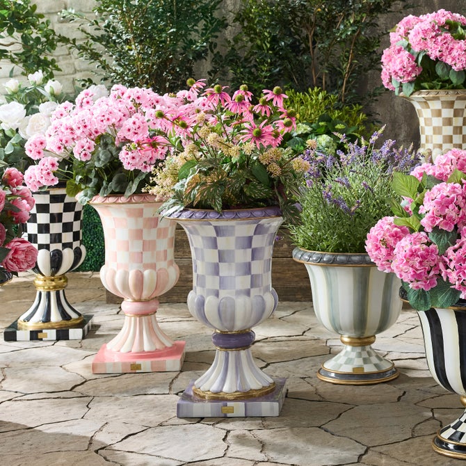 Violet Check Pedestal Urn image number 6