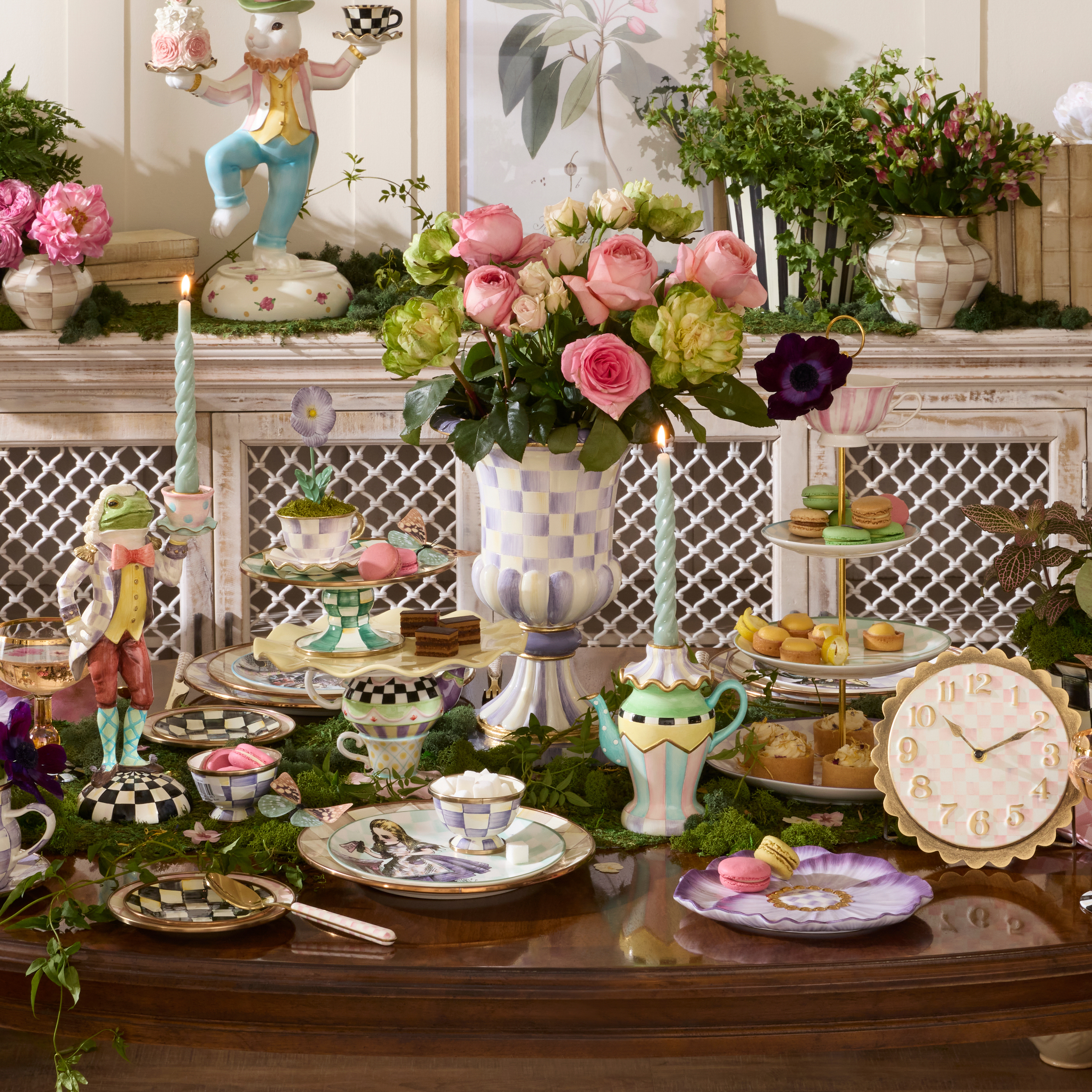 MacKenzie-Childs | Violet Check Tabletop Pedestal Urn