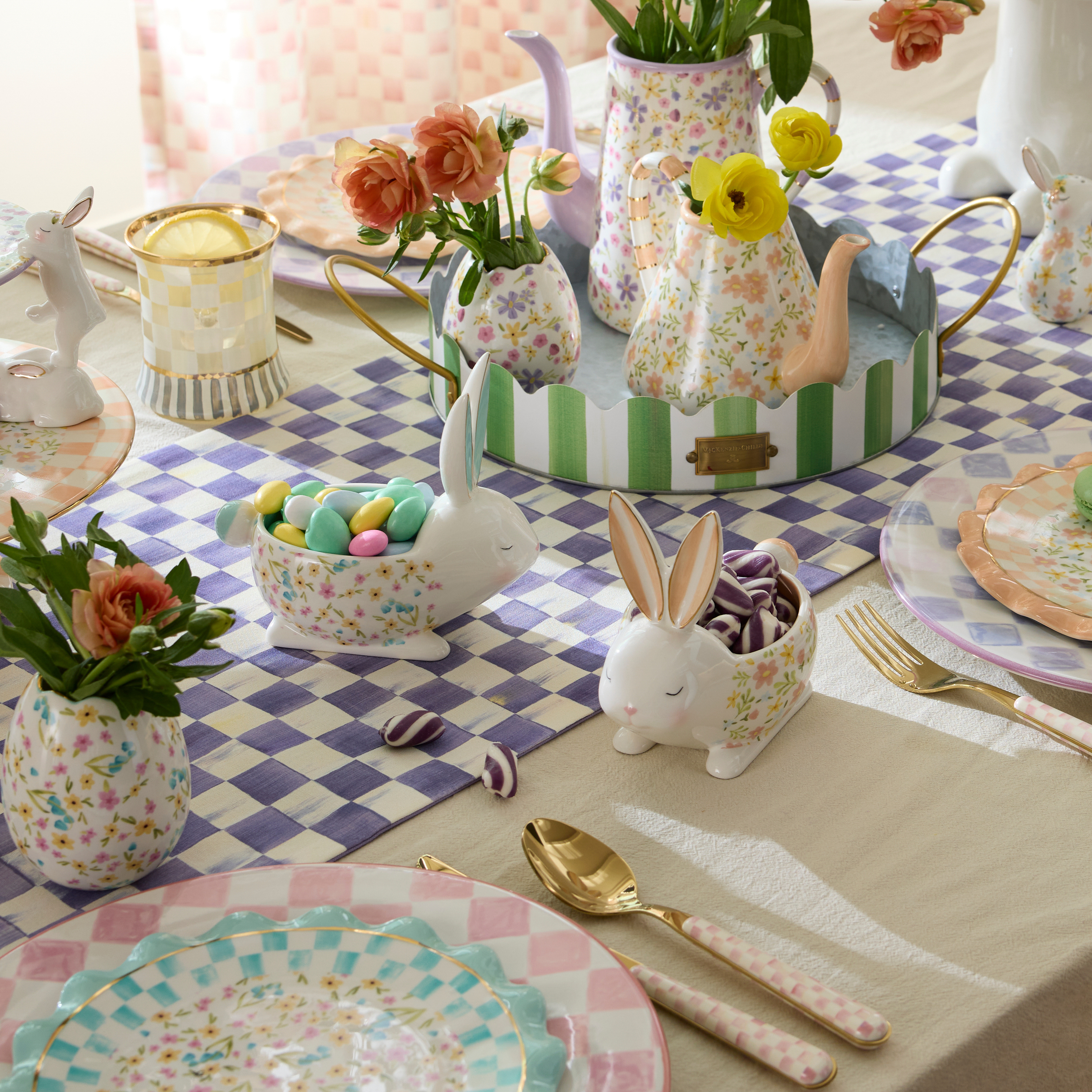 MacKenzie-Childs | Posie Patch Ceramic Rabbit Candy Dishes, Set of 3