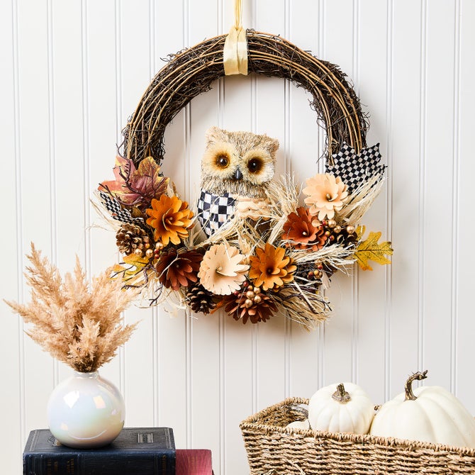 Autumnology Owl 16" Wreath image number 1