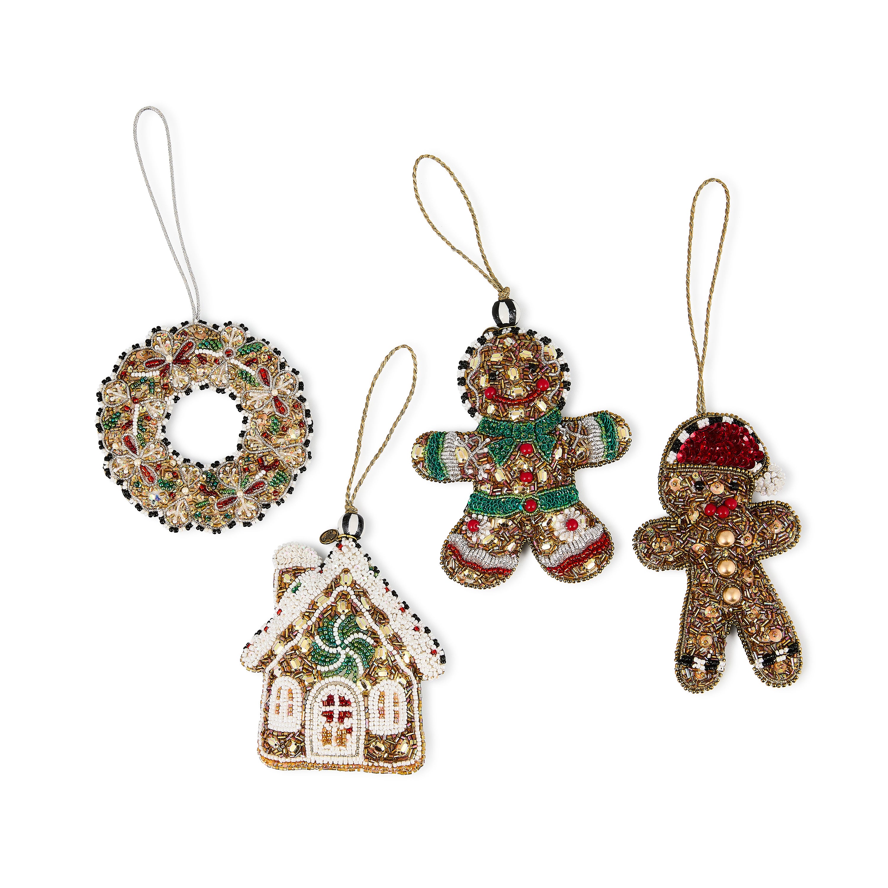 MacKenzie-Childs | Gingerbread Beaded Ornaments, Set of 4