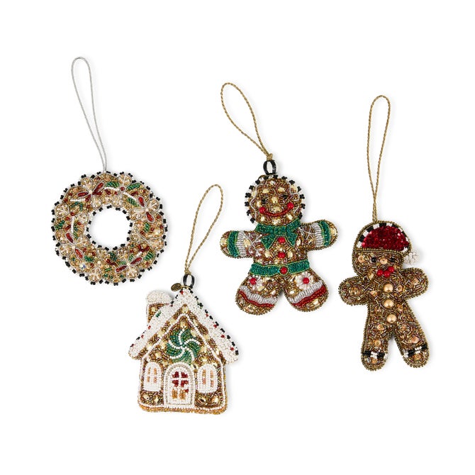 Gingerbread Beaded Ornaments, Set of 4 image number 0