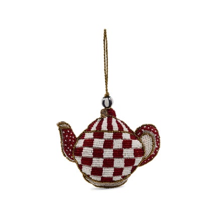 Cherry Check Teapot Beaded Ornament