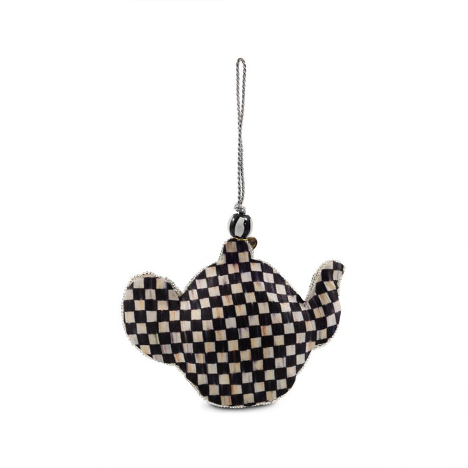 Emerald Check Teapot Beaded Ornament image number 2