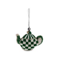 Emerald Check Teapot Beaded Ornament