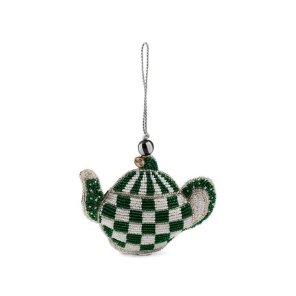 Emerald Check Teapot Beaded Ornament