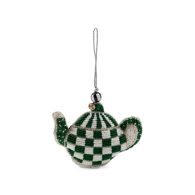Emerald Check Teapot Beaded Ornament image number 0