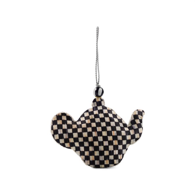 Mocha Check Teapot Beaded Ornament image number 2
