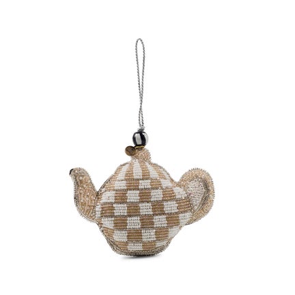 Mocha Check Teapot Beaded Ornament