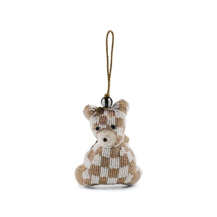 Mocha Check Bear Beaded Ornament