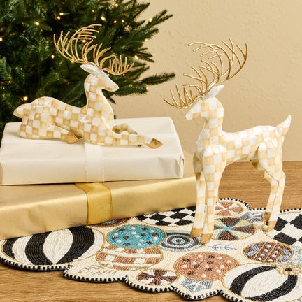 Mocha Check Capiz Deer, Set of 2