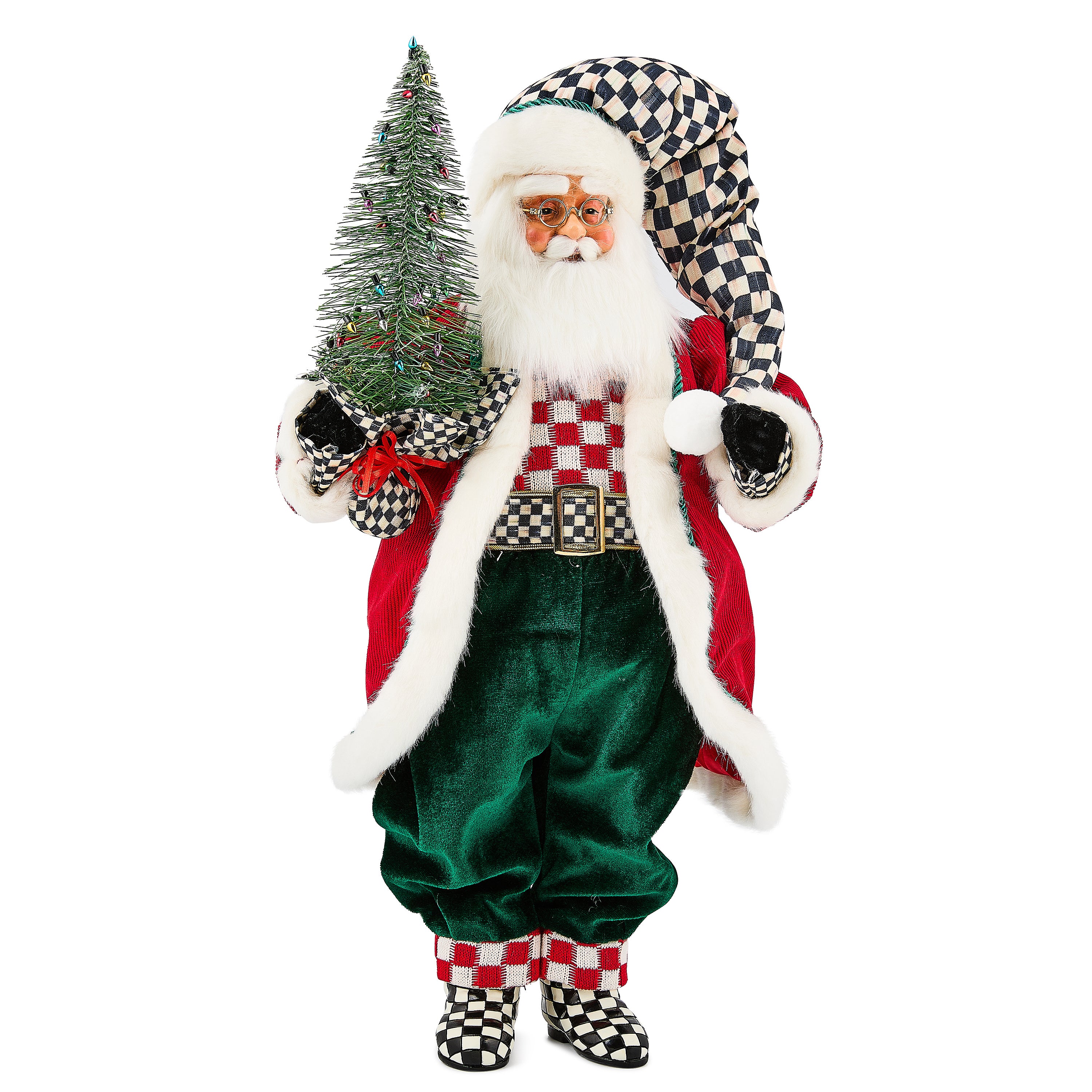 MacKenzie-Childs | Check It Out Fabric Santa with Tree