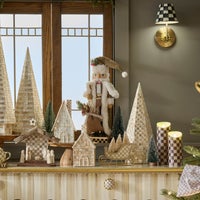 Mocha Check Wood Santa Nutcracker