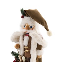 Mocha Check Wood Santa Nutcracker