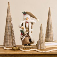 Mocha Check Wood Santa Nutcracker