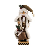 Mocha Check Wood Santa Nutcracker