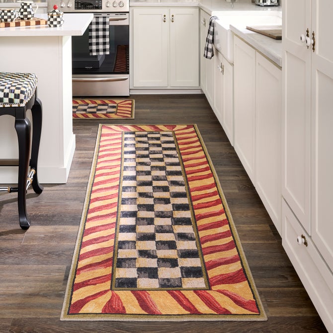 Courtly Check Red & Gold 2'6" x 8' Washable Runner image number 1