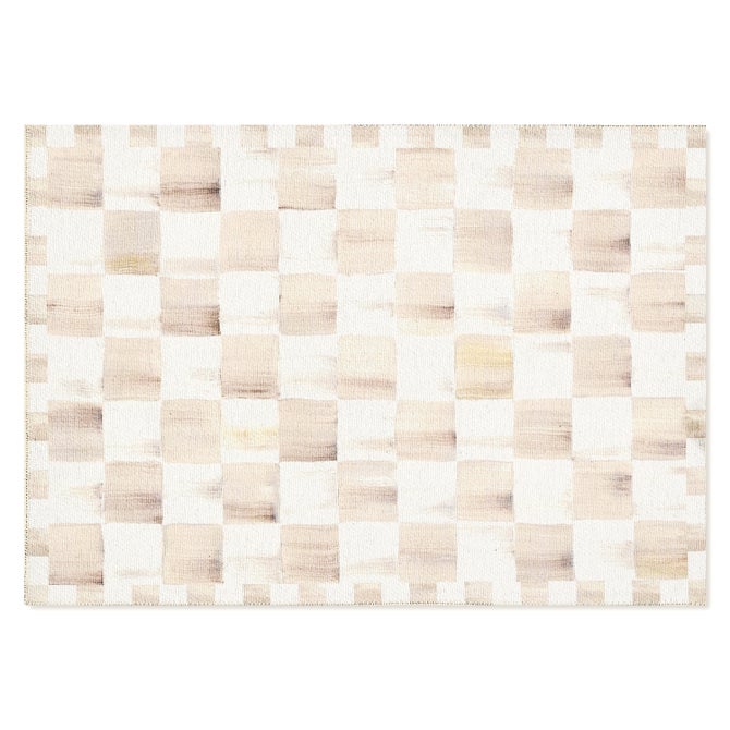 Mocha Checkered 2' x 3' Washable Rug image number 0