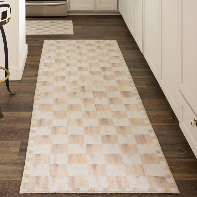 Mocha Checkered 2'6" x 8' Washable Runner image number 1