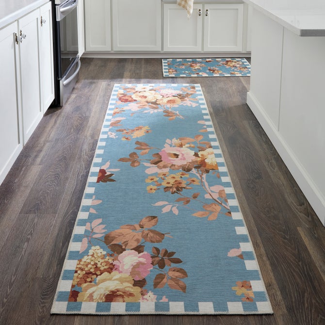 Slate Wild Rose 2'6" x 10' Washable Runner image number 1