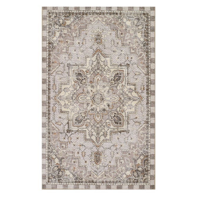 Heriz Checked Mocha 2' x 3' Washable Rug image number 0
