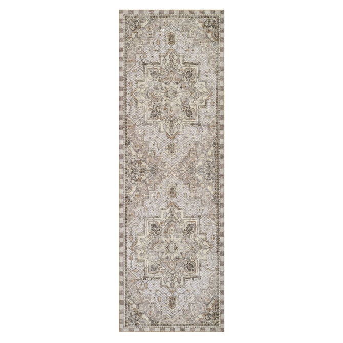 Heriz Checked Mocha 2'6" x 8' Washable Runner image number 0