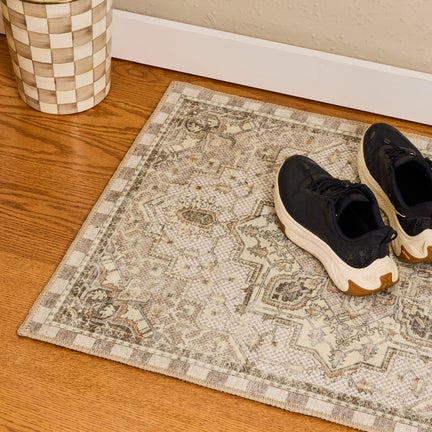 Heriz Checked Mocha 2'6" x 10' Washable Runner