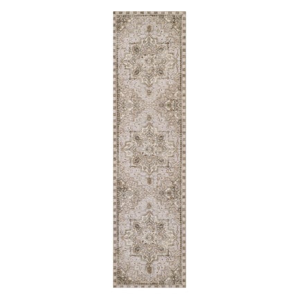 Heriz Checked Mocha 2'6" x 10' Washable Runner
