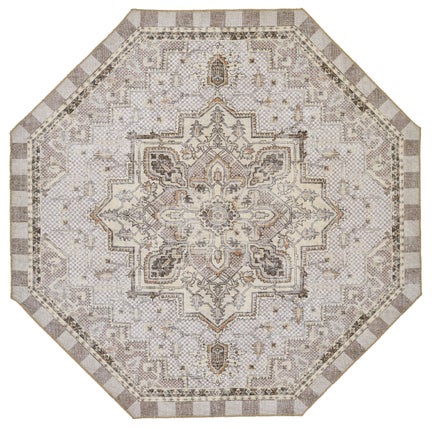 Heriz Checked Mocha 6' Octagon Washable Rug