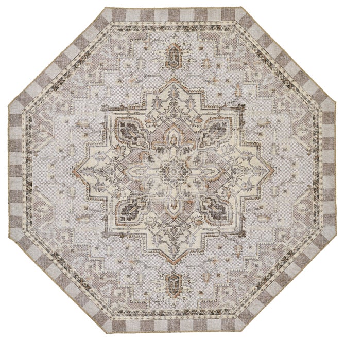 Heriz Checked Mocha 6' Octagon Washable Rug image number 0