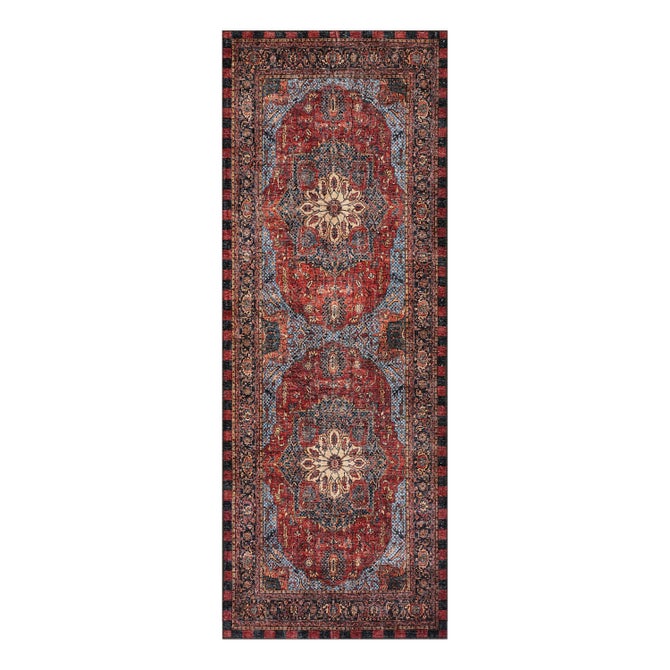 Heriz Checked Red 2'6" x 8' Washable Runner image number 0