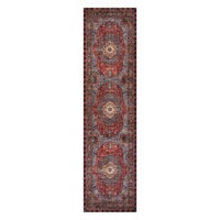 Heriz Checked Red 2'6" x 10' Washable Runner