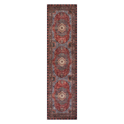 Heriz Checked Red 2'6" x 10' Washable Runner