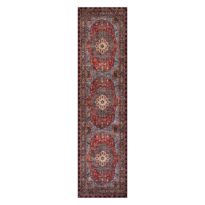 Heriz Checked Red 2'6" x 10' Washable Runner image number 0