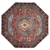 Heriz Checked Red 6' Octagon Washable Rug